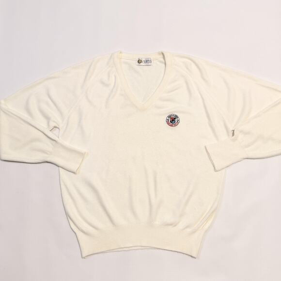 Aureus V-Neck Sweater Cream Embroidered Golf Crest Knit Pullover Adult - Picture 1 of 9